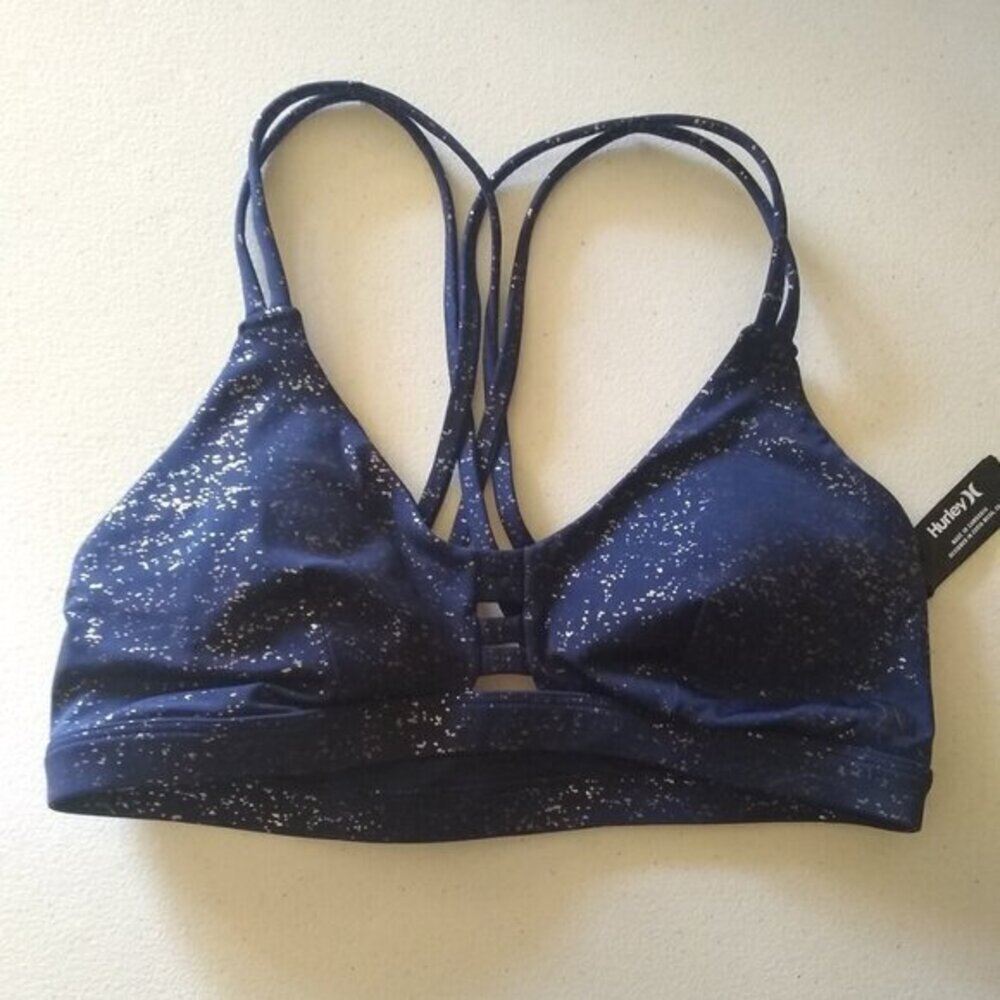 NEW!!! Hurley Woman's Max Luster Surf Bikini Top XS ~ Dark Blue w. Silver ~ $65 - Picture 6 of 15